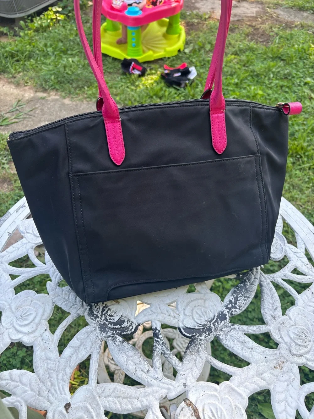 Michael Kors Black Medium Tote with Hot Pink Handles